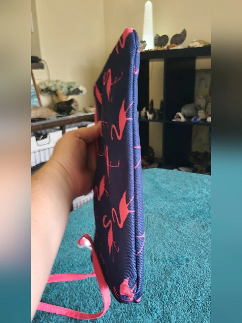 Pink Flamingo Print Wristlet In Navy and Pink